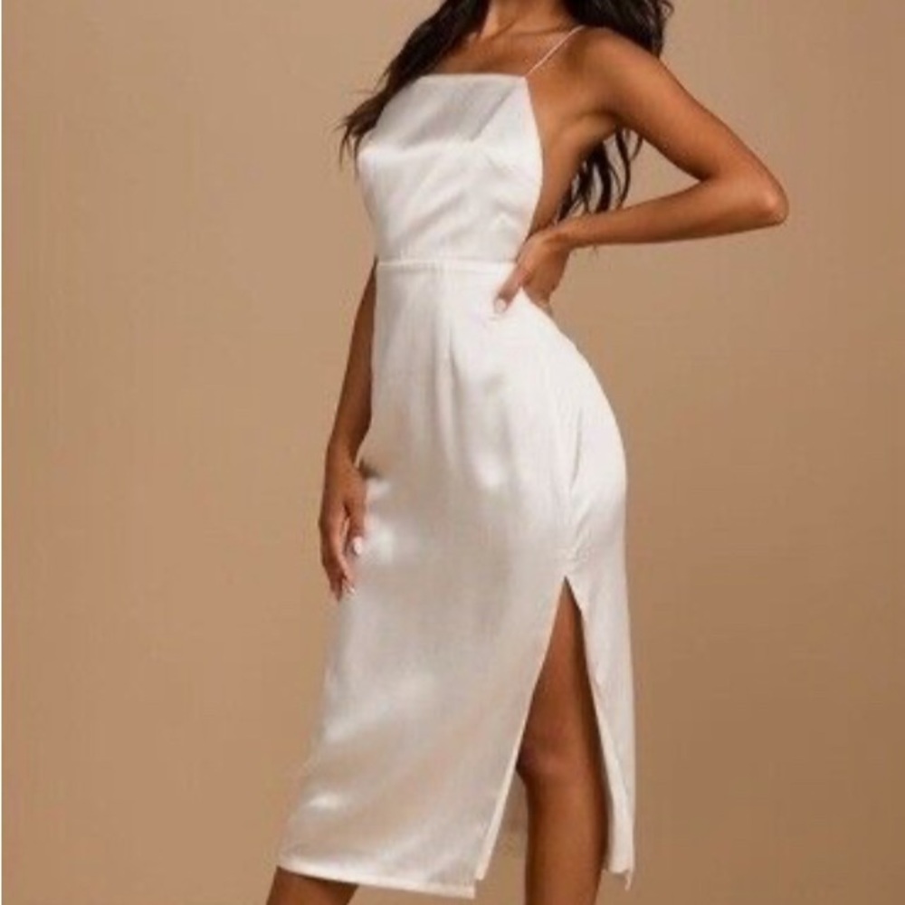 Lulu’s NWT Adoring Attitude White Satin Column Midi Dress